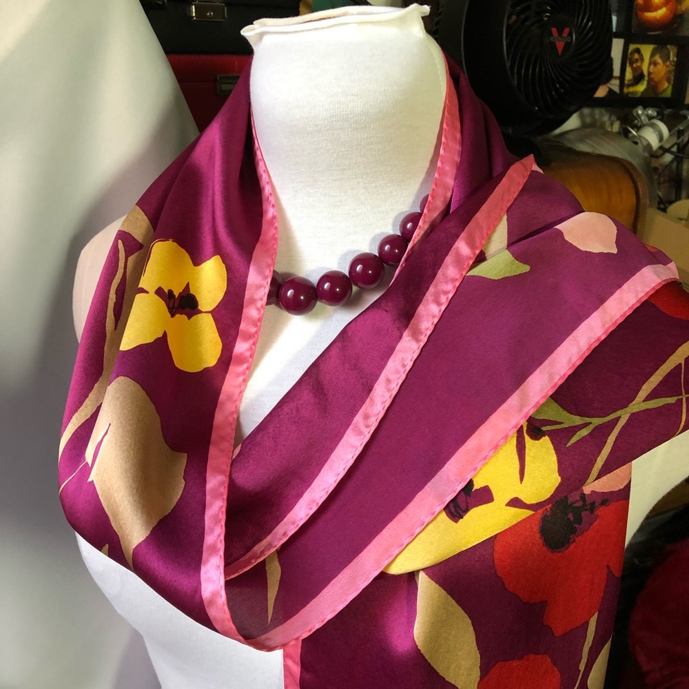 NWT Ann Klein silk scarf vibrant rich colors; 62 x 13